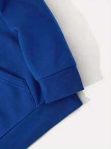 Capucha con estampado de letra con forro térmico con bolsillo de canguro con cordón - Azul - Ver 5