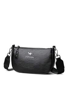 1 pieza Bolso de piel de estilo vintage casual con decoración de metal estilo canguro para mujer