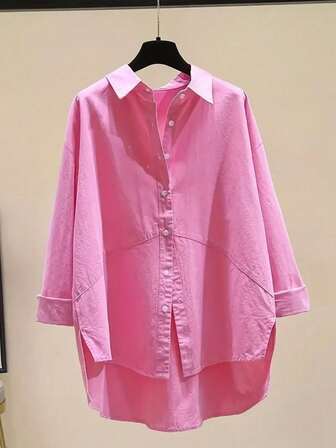 Women's Plus Size Solid Color Casual Buttoned Blouse