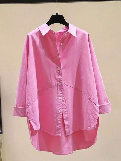 Women's Plus Size Solid Color Casual Buttoned Blouse