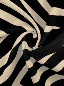 Conjunto de dos piezas con top de punto de cuello semi alto con patrón de onda y pantalones anchos tejidos de estilo casual de vacaciones para mujer - Multicolor - Ver 4