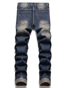 Tween 男童字母与熊破洞牛仔裤 - 中等水洗藍 - 查看 2