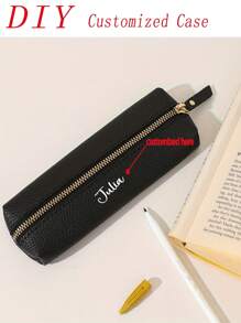 1pc Customized Leather Pencil Case, Personalized Storage Pouch (With Random Zipper Pulls), Waterproof & Stain-Resistant, Can Be Customized According To Your Unique Design (Photo, Name, Illustration), Lightweight & Portable Zipper Makeup Bag, Pencil Case, Classic Style Pencil Box, Suitable For School/Students/Back To School Season, Unisex - Multicolor - View 17