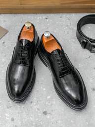 Fashionable & Simple Men's Oxford Business Dress Shoes, Crocodile Embossed Lace-Up Round Toe Elegant Formal Shoes, Solid Color, Non-Slip Outsole, Suitable For Daily, Party, Wedding, Social Occasions In Spring, Summer, Autumn