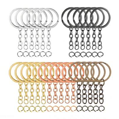 40/70/100pcs Flat Key Rings With Chain Bulk Split Key Chain, 1 Inch Key Chain Findings With Open Jump Rings Connectors, Applicable For Jewelry Making Craft