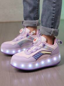 1 双儿童时尚 LED 发光鞋，经典学生溜冰鞋，USB 充电溜冰鞋，低帮溜冰鞋，青少年透气户外运动鞋，适合所有季节 - 紫色 - 查看 5