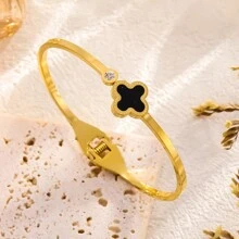 Pulseira de trevo de quatro folhas em aço titânio 18k, novo estilo moderno e popular com diamantes