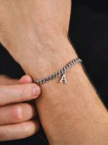 1 szt. męska stal nierdzewna 26 liter wisiorek ozdoba łańcuch bransoletka, minimalistyczna męska biżuteria ze stali nierdzewnej, modny i wszechstronny dodatek odpowiedni do codziennego noszenia mężczyzn, Boże Narodzenie, Nowy Rok, prezenty walentynkowe