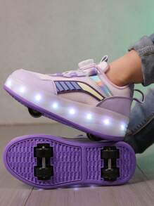1 双儿童时尚 LED 发光鞋，经典学生溜冰鞋，USB 充电溜冰鞋，低帮溜冰鞋，青少年透气户外运动鞋，适合所有季节 - 紫色 - 查看 3