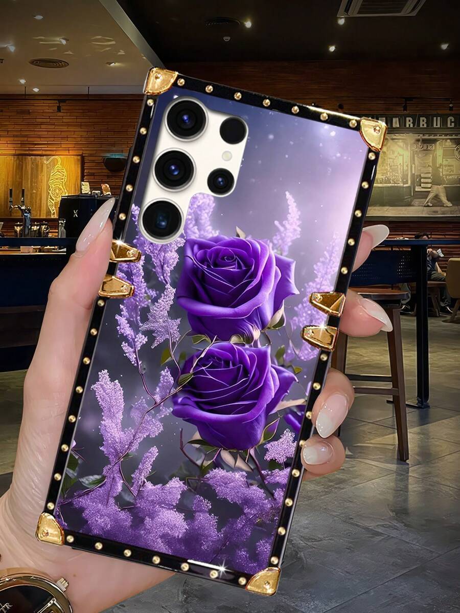 1 Pc Purple Rose Bouquet Pattern Brand Rectangle Mobile Phone Case,International Version, Not The Domestic Version - Purple - View 1