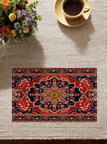4 Pcs Vintage Bohemian Placemats, Carpet Pattern Printed Table Mats, Dining Room Kitchen Farmhouse Home Decor For Family Holiday Party Wedding - Red Violet - View 4