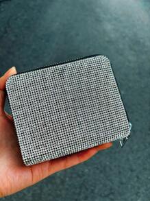 Large Heart Rhinestone PU Short Wallet Copper Zipper Card Holder Mini Pouch 2-In-1 Leather Clutch Purse Mini Wallet Birthday Valentine's Day Christmas Gift Wallet For Women Wallet Purse Wallet Fall Small Wallet Cute Wallet