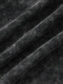 Shwiy 男士做旧水洗宽松无袖连帽朋克摇滚乐队背心，适合音乐节和演唱会，黑色连帽背心