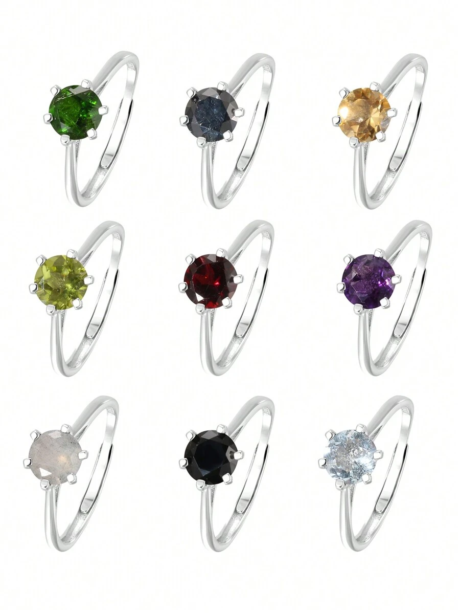 Genuine 925 Silver Women's Ring With Natural Garnet Stone Moissanite/Peridot/Moon Stone/Diopside/Citrine/Topaz/Amethyst Crystal 6*6mm Classic Elegant Wedding Bands Adjustable Size Engagement Jewelry Valentine's Day Gifts