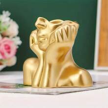 1 pieza Jarra delicada de resina con mano sosteniendo un rostro - Escultura de arte corporal humano hecho a mano, macetero, decoración de escritorio personal, almacenamiento de maquillaje, regalo exclusivo para el Día de San Valentín, Día de la Madre y otras festividades - Multicolor - Ver 5