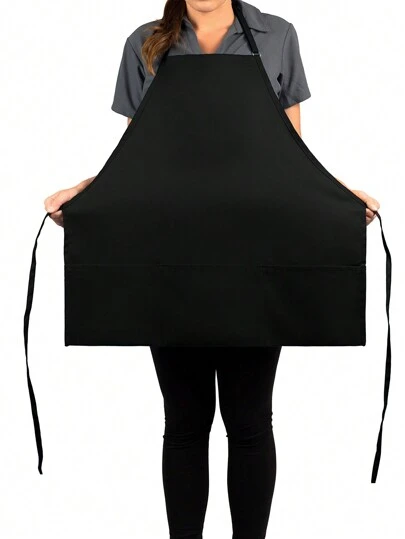 1 pièce Tablier noir unisexe, réglable et imperméable avec 3 poches, convenant pour le chef, la cuisine, le barbecue