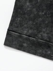 Shwiy 男士做旧水洗宽松无袖连帽朋克摇滚乐队背心，适合音乐节和演唱会，黑色连帽背心