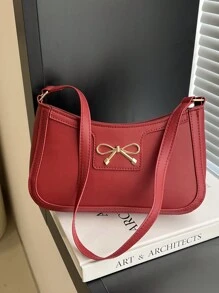 Túi đựng đồ trang điểm đeo vai thời trang giản dị cho nữ PU màu đen trơn, cà phê, kaki nơ kim loại - Màu Đỏ Sâu - Xem 3