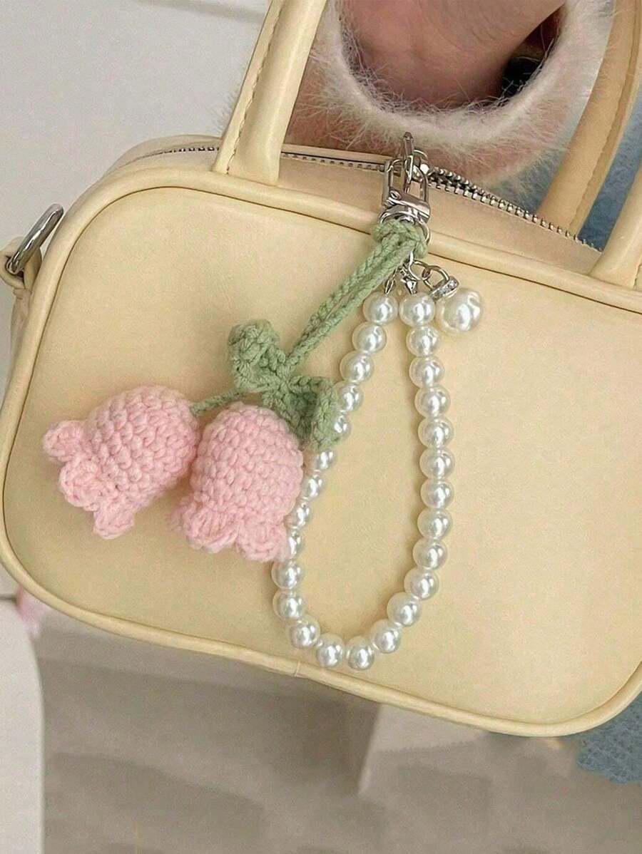 1 pièce Porte-clés mode bohème, pendentif fait à la main en fleur tressée pour sac à dos/cartable/sac à main, porte-clés fait main en fleur tricotée, bracelet décoré de perles / porte-clés / porte-clés, crochet fleur bibelot cadeaux pour femmes, bracelet en fleur au crochet porte-clés tressage sac à main sac à dos accessoire de clé de voiture tour de cou téléphone femme cadeau