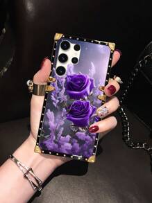 1 Pc Purple Rose Bouquet Pattern Brand Rectangle Mobile Phone Case,International Version, Not The Domestic Version - Purple - View 2