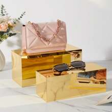 Elevadores de acrílico para exhibición de alimentos, cajas de elevadores dorados, 3 piezas, soporte de exhibición rectangular, elevadores de buffet para catering, mesa de buffet de postres, fiestas, bodas, exhibición de zapatos coleccionables (3 piezas) - Dorado - Ver 5