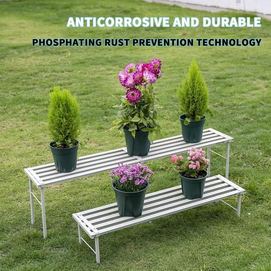 Soportes metálicos para plantas, soporte para maceta de flores de aluminio resistente a la oxidación, estantes de exhibición de plantas para decoración de salas de estar, balcones y jardines (60 blancos) - 60 Blanco - Ver 1