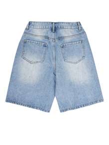 NVFelix 2025 New Women's Y2K Street Summer Casual Outdoor Hot Fashion Five-Point Shorts Straight-Leg Washed Jeans - Medium Wash - View 6