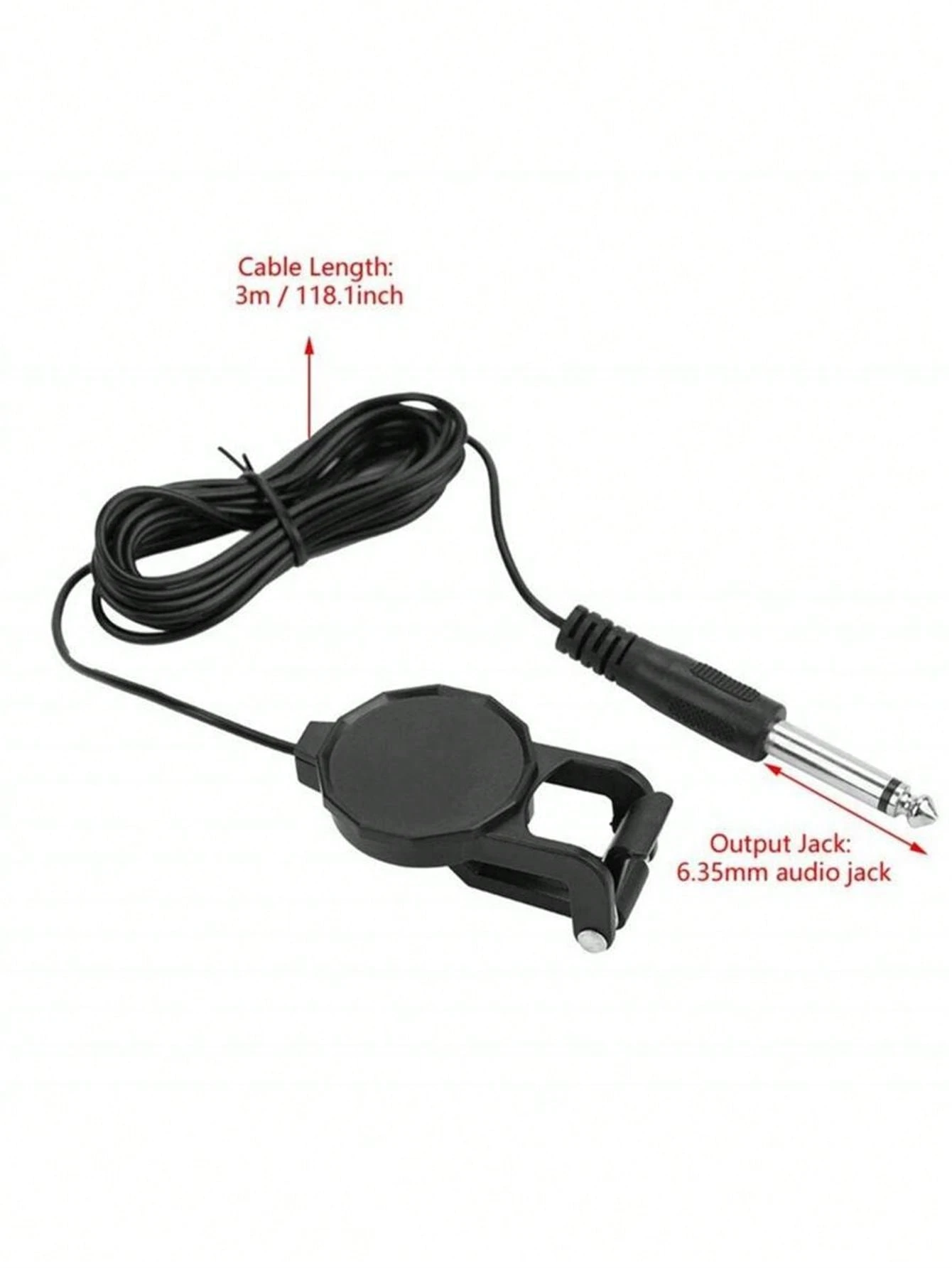 Microfono A Clip Piezo Per Chitarra E Ukulele - Pickup Piezoelettrico Con Jack 6.35mm E Cavo 3 Metri - Foto 4