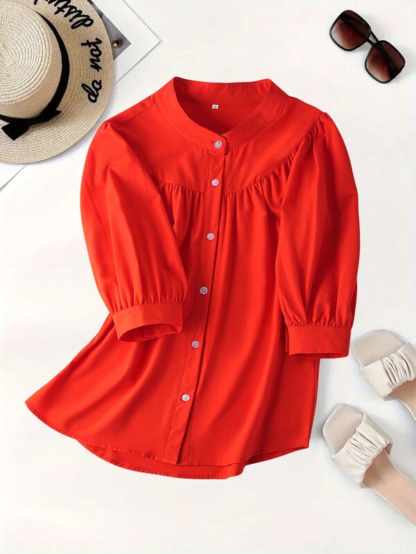 Solid Color Casual Shirt,Minimalist Fashion, Versatile For Everyday Wear