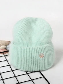 1pc Winter Women's Beanie Metal Tag Fashion Female Stretch Wool Knitted Hat Thick Warm Ear Protection Hood Cold Hats For Woman ,Soft Slouchy Warm Snug Snow Ski Running Unisex Adult Knit Hat