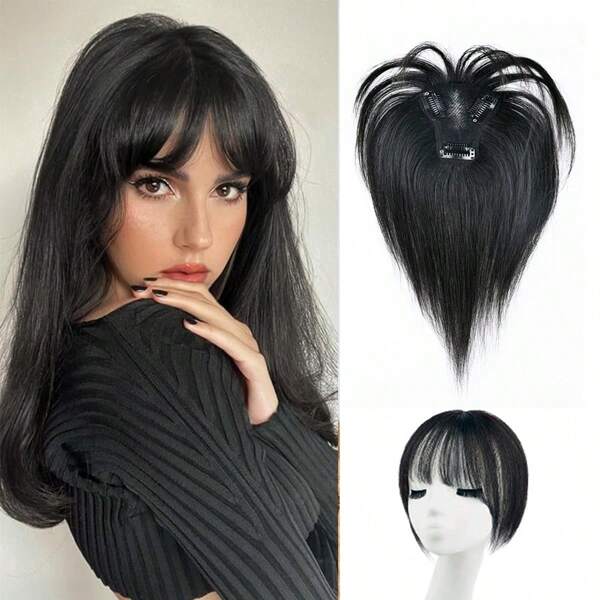 Perucă elegantă cu păr drept, potrivită pentru femei, din păr uman real, extensii de coroană Remy cu clame de 10 inch, potrivite pentru păr subțire, țesute manual, suprafață de 7x9 inch, Vsrhair