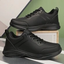 Ju Yue Chuang Jian Zapatillas deportivas de media caña con tecnología de inteligencia artificial, patrón de hojas negras y tótem de noche oscura, zapatos casuales livianos, transpirables y antideslizantes, negro impermeable, adecuadas para estar de pie por mucho tiempo, cocina y trabajo - Negro - Ver 6