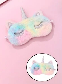 1pc Girls Cute Cat Ear & Gradient Color Unicorn Plush Sleep Mask, Made Of Polyester, Suitable For Daily Rest