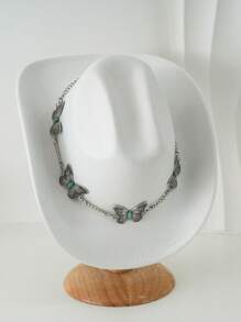 1pc Silvery Metal Butterfly Felt Cowgirl Hat, Fashionable , Suitable For Western-Style Outfits And Occasions Like Western Themed Events, Music Festivals
