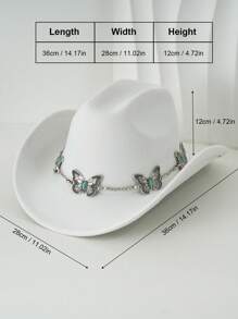 1pc Silvery Metal Butterfly Felt Cowgirl Hat, Fashionable , Suitable For Western-Style Outfits And Occasions Like Western Themed Events, Music Festivals