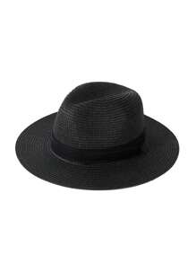 1pc Unisex Two Tone Boho Jazz Panama Sun Visor Beach Straw Hat - Khaki - View 11