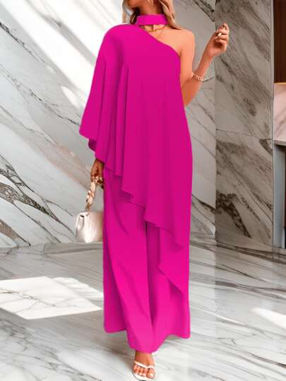Conjunto sexy asimétrico largo una manga con cuello para mujer