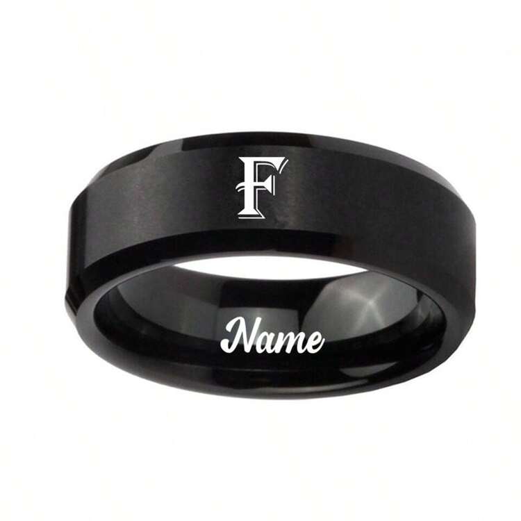 Custom Handwriting Letter NAME 36 Alphabet Signs Stainless Steel Ring With Luxury Velvet Box For Couple Men And Women - Black and White - View 141