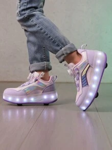 1 双儿童时尚 LED 发光鞋，经典学生溜冰鞋，USB 充电溜冰鞋，低帮溜冰鞋，青少年透气户外运动鞋，适合所有季节 - 紫色 - 查看 6