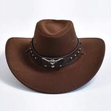 Nuevos sombreros de vaquero de gamuza artificial vintage de borde grande, sombrero de jazz para caballero y vaquera, sombrero de fiesta de vacaciones y cosplay - Marrón - Ver 4