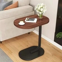 Elegant Walnut C-Shaped Sofa Side Table - Modern Wood & Iron Structure, Sturdy Black Frame - Perfect Choice For Living Room And Bedroom Decor, Compact Design Suitable For RV And Home, Easy To Carry, Sofa End Table