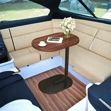 Elegant Walnut C-Shaped Sofa Side Table - Modern Wood & Iron Structure, Sturdy Black Frame - Perfect Choice For Living Room And Bedroom Decor, Compact Design Suitable For RV And Home, Easy To Carry, Sofa End Table