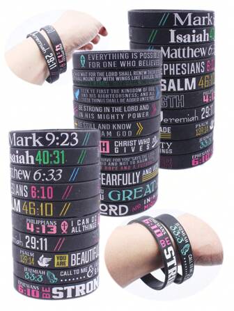 10 stuks Christelijke Kruis Bijbelvers Inspirerende Siliconen Polsbandjes, Multicolor Geëmbosseerde Textuur Gevulde Armbanden