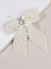 1pc/2pcs White Bow Hair Clips For Girls,Fabric Pearl Hair Bows,Fashion Hair Accessories For Girls Best Friend Bridal Gifts