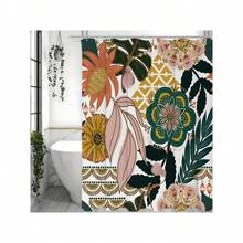 Boho Floral Shower Curtain, Tropical Leaves Fabric Cloth Shower Curtains For Chic Elegant Bathroom Decor, Modern Farmhouse Abstract Colorful Flower Shower Curtain - Leaves - View 3