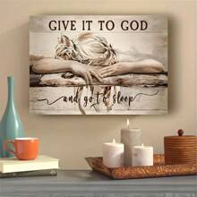 1pc Enfróntalo a Dios - Arte de Pared en Lienzo Inspirador con Marco - Textura de Madera Rústica, Listo para Colgar, Perfecto para Decoración del Hogar, Dormitorio o como Regalo Pensativo, Arte de Pared Grande - Negro - Ver 6