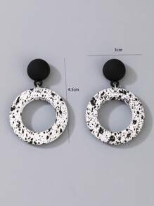 imoli Random Color Splash Ink Pattern Circle Drop Earrings - Black and White - View 6