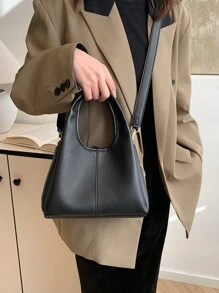Bolso de mujer de estilo cubo, diseño elegante y minimalista, gran capacidad, color caqui, estilo de bandolera - Negro - Ver 3