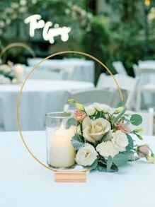 金色金属花环中心装饰品，配有木质底座，婚礼装饰，非常适合圆形装饰，适用于婚礼、派对和生日派对，婚礼餐桌装饰，墙面悬挂花环工艺品，复古花环 - 金色 - 查看 6