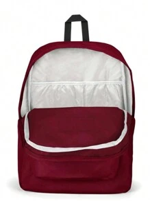 حقيبة ظهر JanSport SuperBreak Plus مع جيب مبطن للكمبيوتر المحمول مقاس 15 بوصة وجيب مدمج للزجاجات - حقيبة ظهر واسعة ومتينة للعمل والسفر - أحمر صدئ